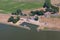 Aerial view small harbor Laaksum in Dutch province Friesland