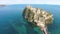 Aerial view of small island with ancient Aragonese Castle in Ischia, tourism