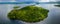 Aerial view of small islands on the huge freshwater Loch Lomond in the Scottish Highlands