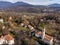 Aerial view of small Italian village Cassano Valcuvia at winter season, situated in province of Varese, Italy