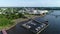 Aerial view small marina on the Delaware River near Philadelphia
