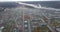 Aerial view of small Russian town Lodeynoe Pole in autumn. Autumn cityscape.