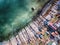 Aerial view of small rustic motor boat