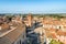 Aerial view of small town Pietrasanta in Versilia northern Tuscany in province of Lucca, Italy