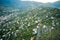 Aerial view of the small town Santa Margherita Ligure with mountains on the background at sunset. Italian landscape near