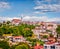 Aerial view of small town Vrsar Orsera and St. Martin Catholic Church. Colorful spring cityscape of  Croatia, Europe. Traveling