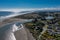 Aerial view of the small town of Waikawa Beach on the Kapiti Coast of New Zealand