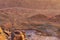 Aerial view of small village at the foot of Mount Sinai Mount Horeb, Gabal Musa, Moses Mount during sunrise. Sinai Peninsula