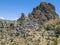 Aerial view of the Small village of Pentedattilo, church and ruins of the abandoned village, Greek colony on Mount Calvario, whose