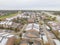 Aerial view snow covered apartment complex building in Texas, Am