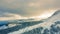 Aerial view of snow covered forest at sunset