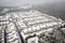 Aerial view snow covered houses in Atlanta Georgia suburbs