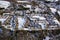 Aerial view of snow covered houses in a small Welsh town