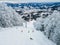 aerial view of snowboarders free riders at ski slope