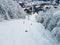 aerial view of snowboarders free riders at ski slope