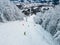 aerial view of snowboarders free riders at ski slope