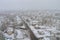 Aerial view of the snowfall after severe winter in a American small town in South Carolina US