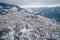 Aerial view of the snowy Metsovo is a town in Epirus, in the mountains of Pindus in northern Greece