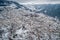 Aerial view of the snowy Metsovo is a town in Epirus, in the mountains of Pindus in northern Greece