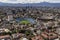 Aerial view of soccer stadium and bullfight arena in mexico ci
