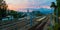 Aerial view of Sochi railway station at sunset