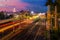 Aerial view of Sochi railway station at twilight