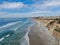 Aerial view of Solana Beach and cliff, California coastal beach with blue Pacific ocean