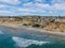 Aerial view of Solana Beach and cliff, California coastal beach with blue Pacific ocean