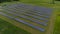 Aerial view of Solar Panels Farm solar cell with sunlight. Drone flight over solar panels field, renewable green