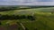 Aerial view of Solar Panels Farm solar cell with sunlight. Drone flight over solar panels field, renewable green