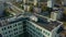 Aerial view of solar panels and solar panels on a flat roof or terrace