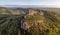 Aerial view of Solutre rock in Burgundy at sunrise, France