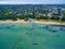 Aerial view of Sorrento Long Pier, suburban houses, and The Bath