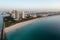 Aerial view of South Beach and South Pointe in Miami Beach, Florida at sunrise.