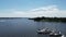 Aerial view of the South River in Edgewater, USA powerboats on its surface