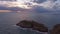 Aerial view of South Stack with lighthouse during sunset