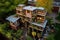 aerial view of a spacious backyard chicken coop with nesting boxes