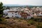 Aerial view on the Spanish old town with the church tower of `San Roque` in the center, Oliva, Spain
