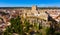 Aerial view of Spanish town of Almansa with Castle on hilltop