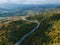 aerial view of speedway road in autumn carpathian mountains