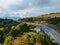 aerial view of speedway road in autumn carpathian mountains