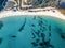 Aerial view of Spiaggia Bianca, White Beach ,blue water, amazing granite rocks and sandy beaches. North Sardinia