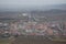 Aerial view of Spis castle with grey sky on background, Slovakia