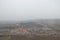 Aerial view of Spis castle with grey sky on background, Slovakia