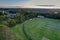 Aerial view of sporting ground, Sutherland Oval at dusk. Sydney, NSW, Australia