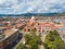 Aerial view of the square and the church of San Blas