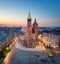 Aerial view of  St. Mary`s Basilica in Krakow, Poland