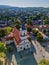 Aerial view of St. Stephen of Hungary Parish Church in Stupava