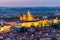 Aerial view of St. Vitus Cathedral and Prague Castle (Hradcany) at night