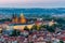 Aerial view of St. Vitus Cathedral and Prague Castle (Hradcany) at night